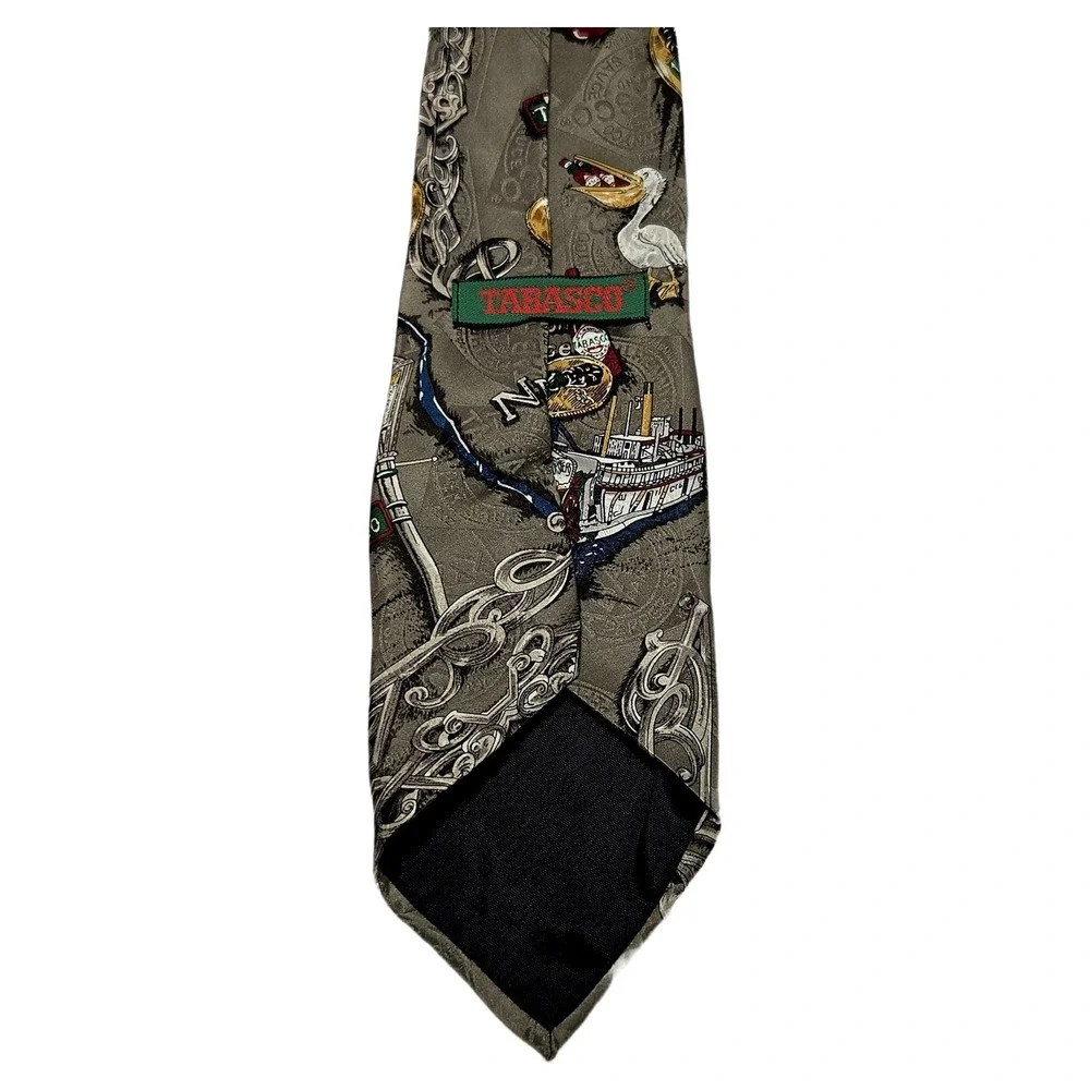 Tabasco New Orleans Jazz Silk Tie Vintage Saxophone Pelican Grey Multi VTG